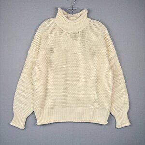 CHUNKY Cable Knit Rollneck Sweater S Cream Beige Drop‎ Shoulder Neutral Casual